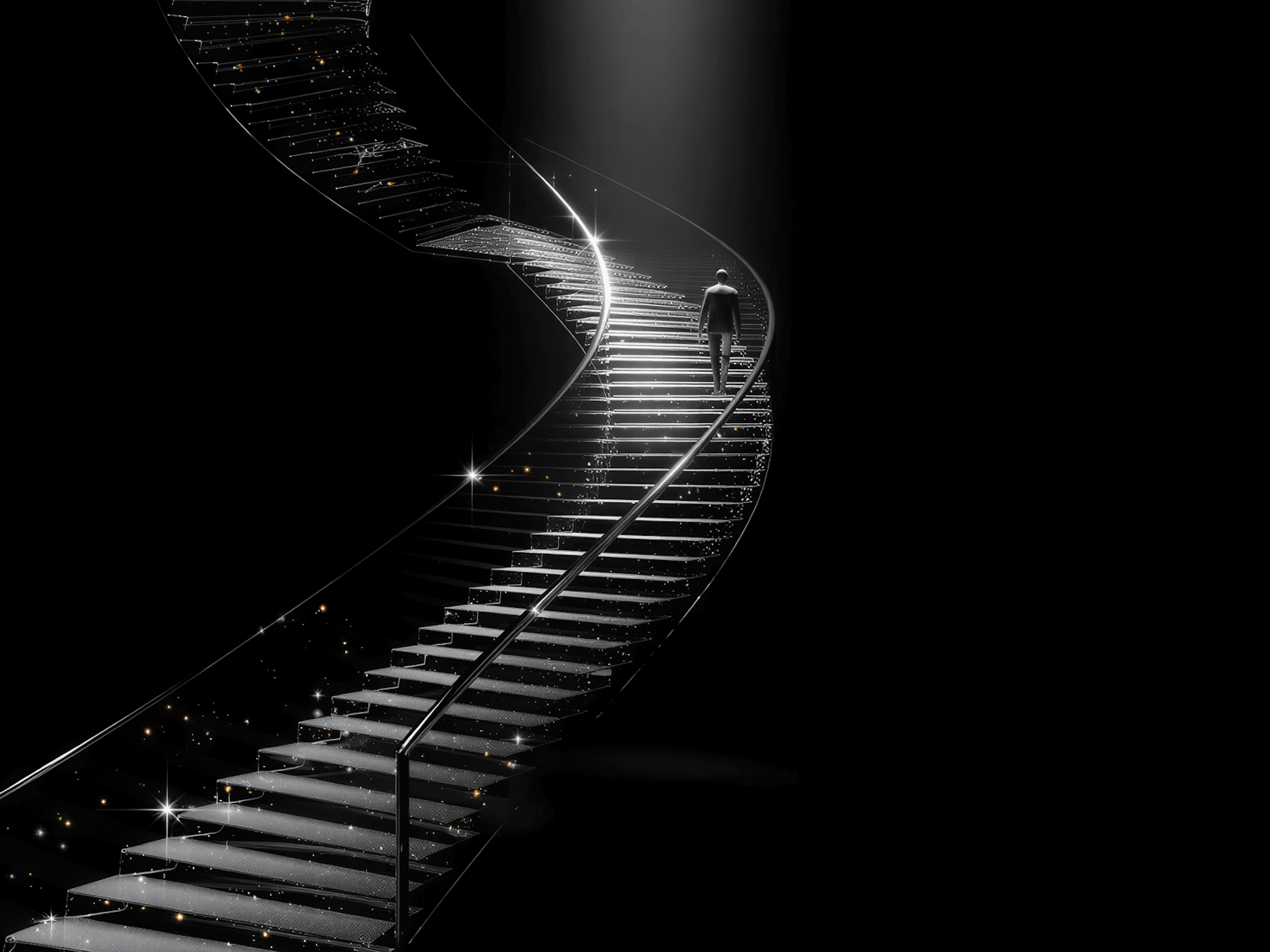 Dark staircase disappearing into light — visual metaphor  for brand identity entering a new global market