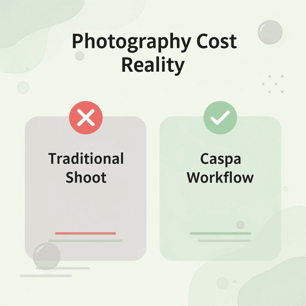 Before and after comparison of traditional photography versus Caspa workflow