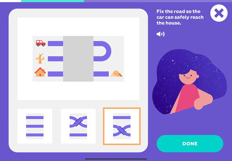 Connect the path: find the road piece to help the car reach the house