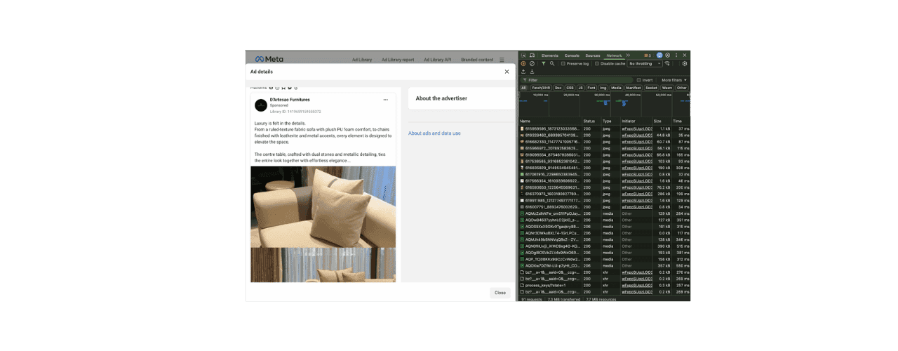 Chrome developer tools showing network media files