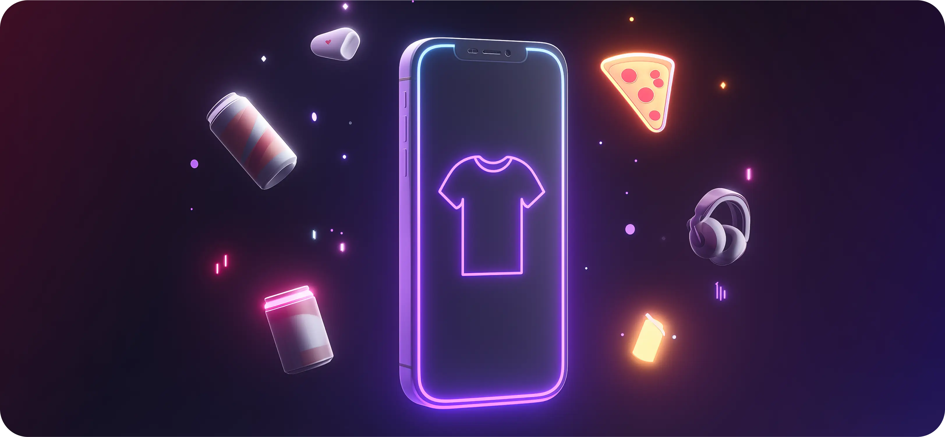 Digital illustration showing multiple people running and emerging from a smartphone, surrounded by vibrant light and energy effects. Floating icons and screens of social media and video games appear among them, symbolizing the speed and competition of the digital world.