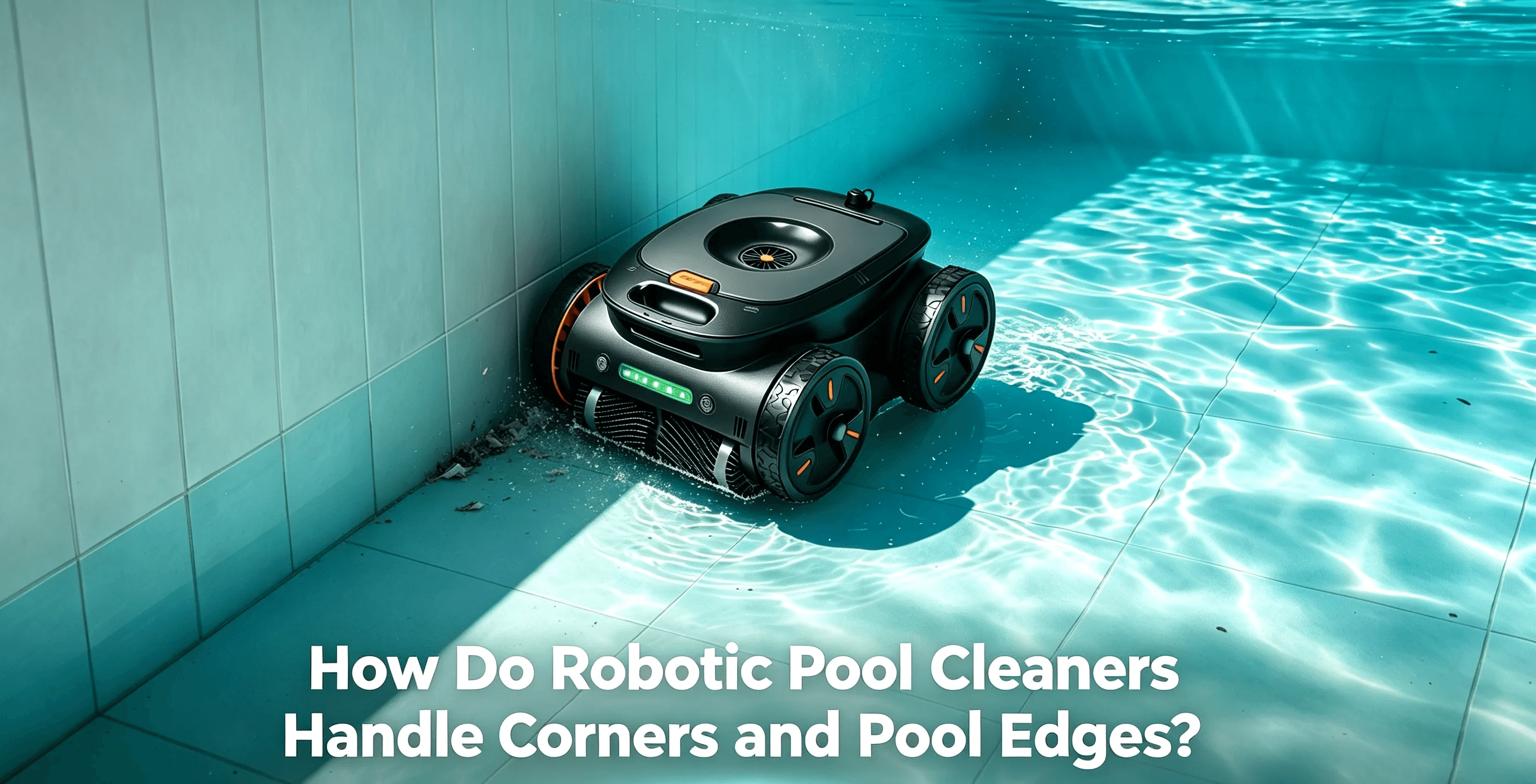 Robotic pool cleaner reaching and cleaning a swimming pool corner