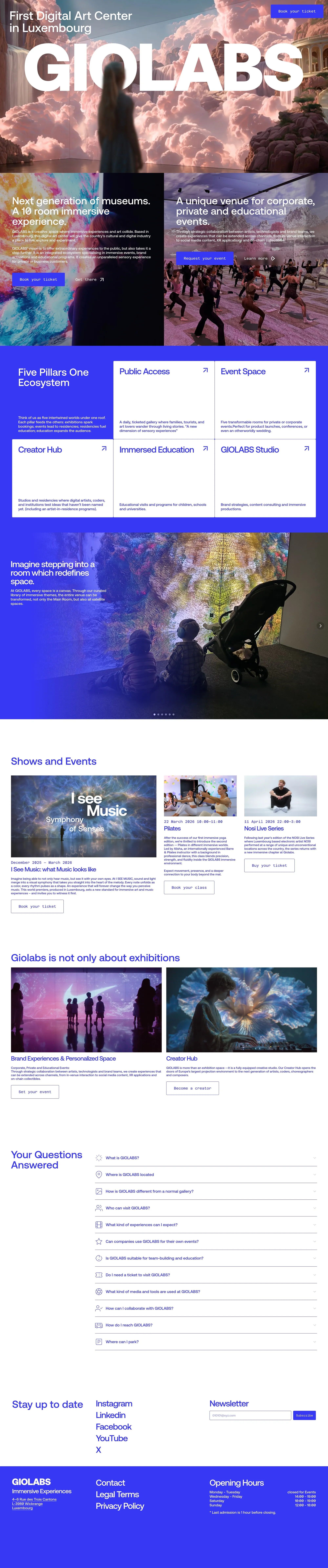 GIOLABS / Immersive Experiences other page screenshot showcasing Art and Event design