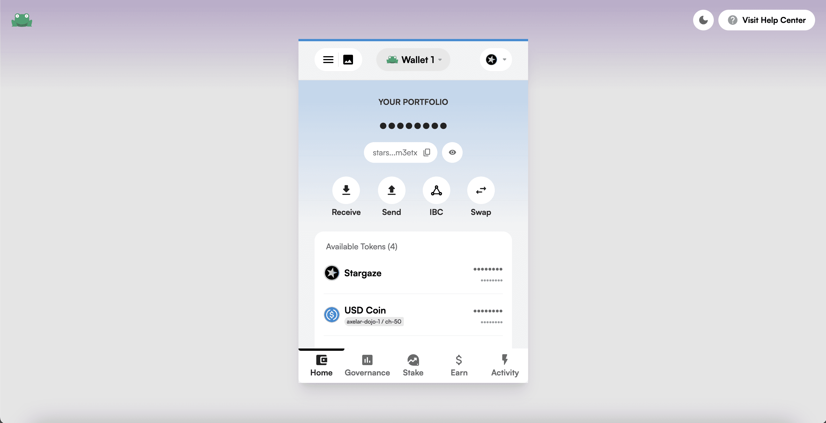 Stargaze Home Tab on Leap Wallet