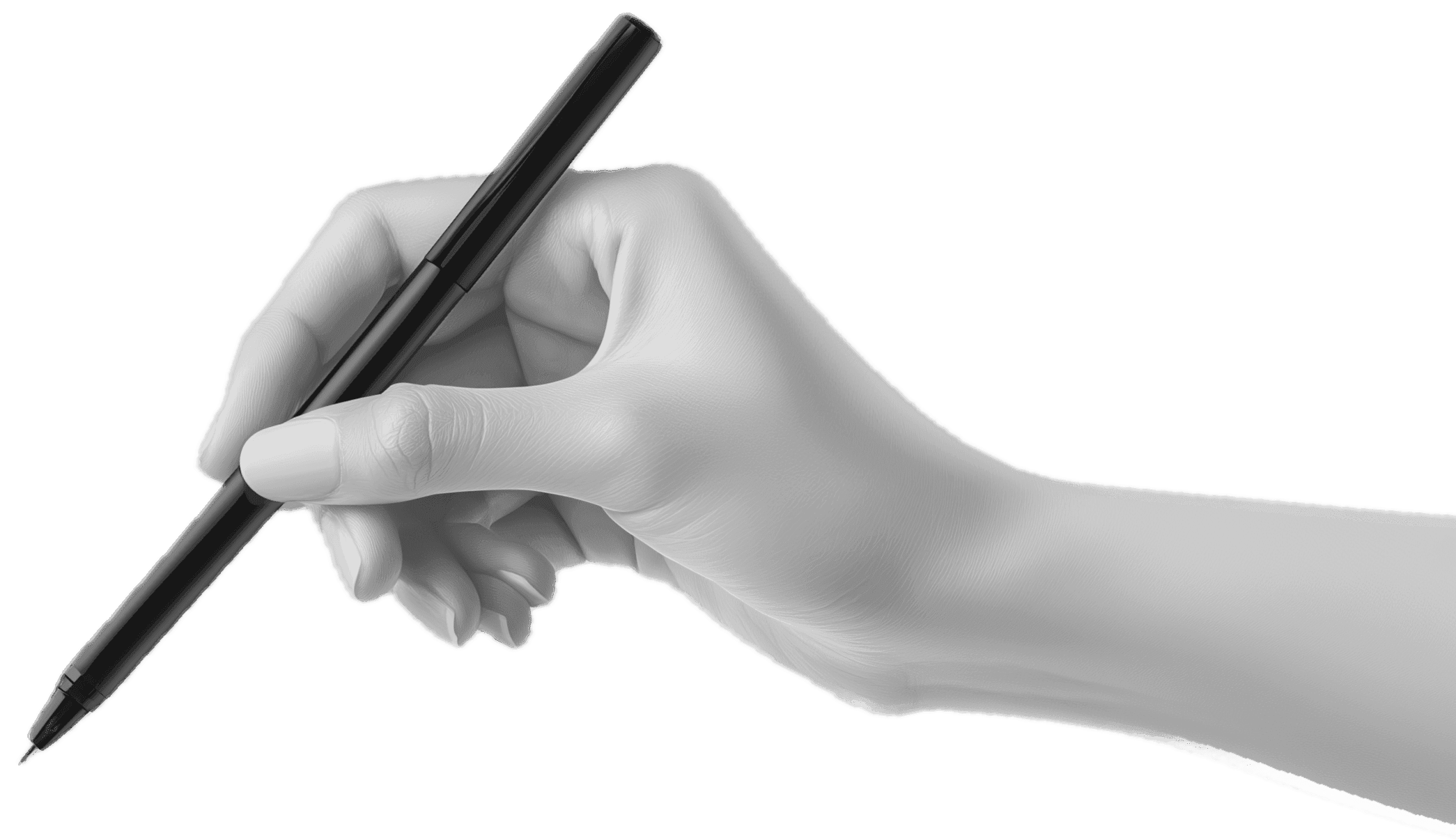 A hand holding a black pen, poised to write or draw on a surface.