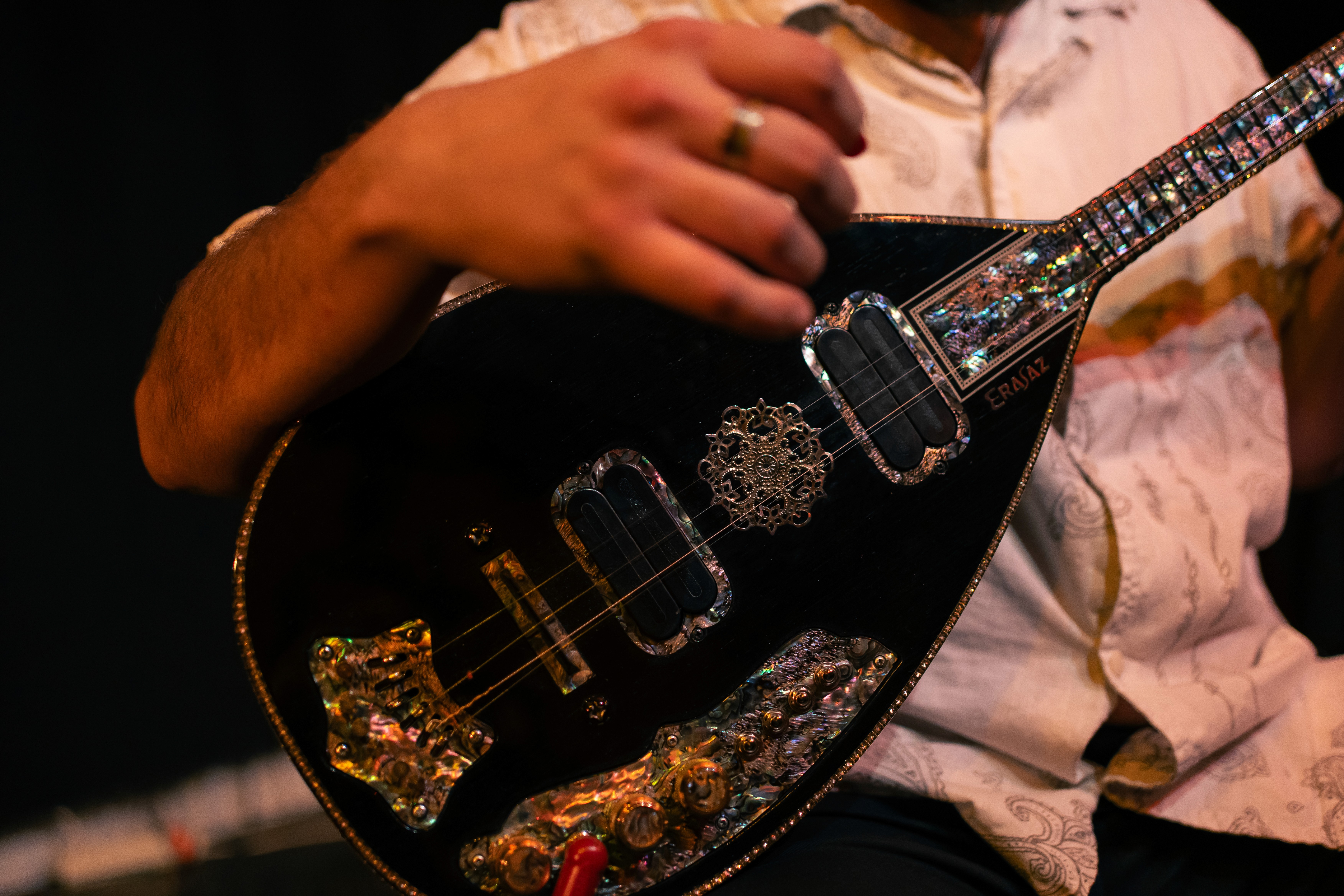 Surreal portrait of man with kaleidoscope effect and neon lighting