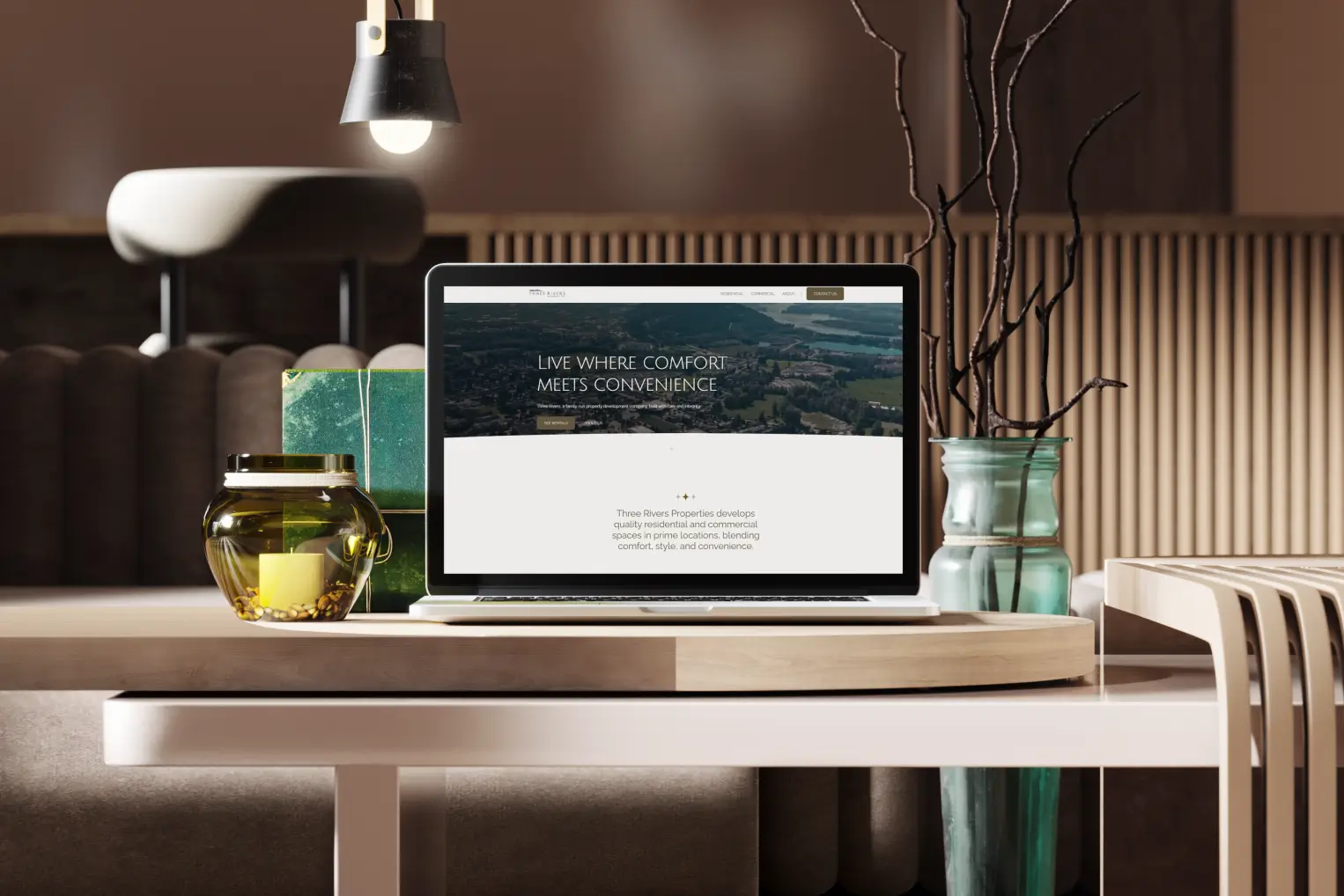 Three Rivers Properties website displayed on a digital device mockup