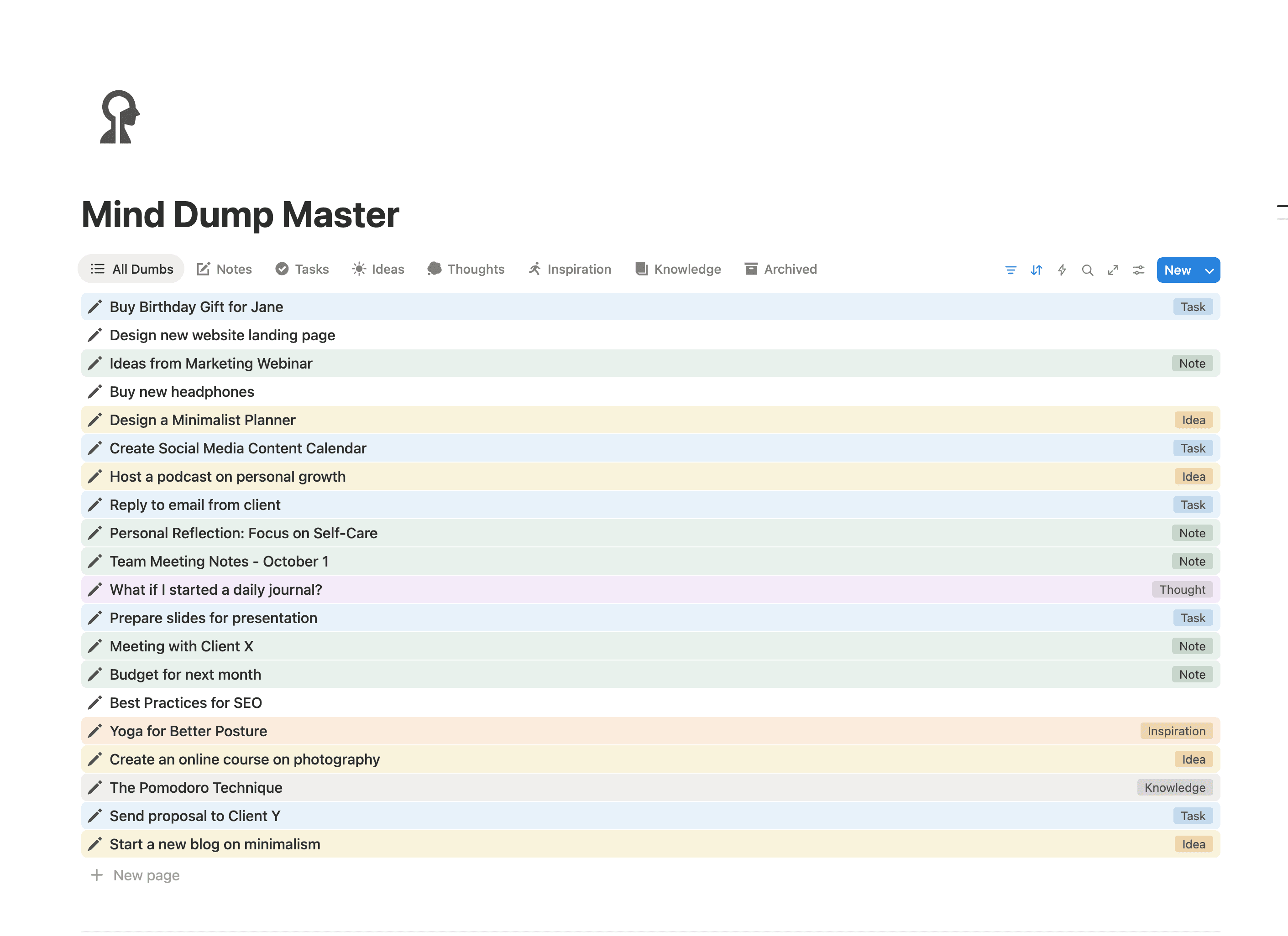Mind Dump Master Notion Template