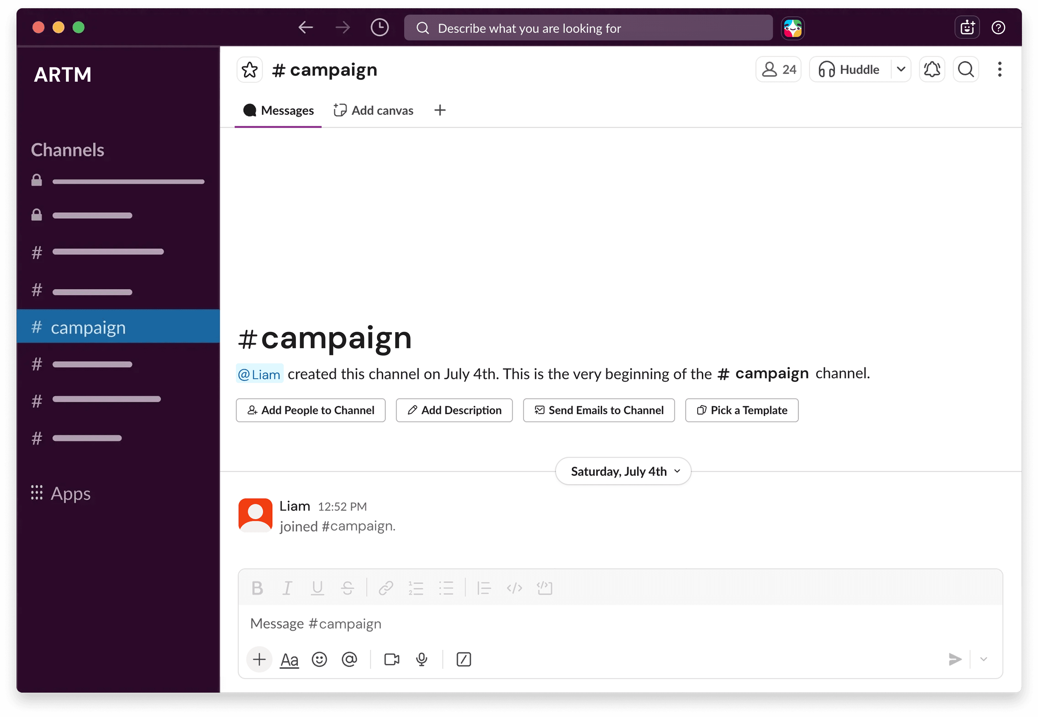 Slack campaign channel ready for CREAO