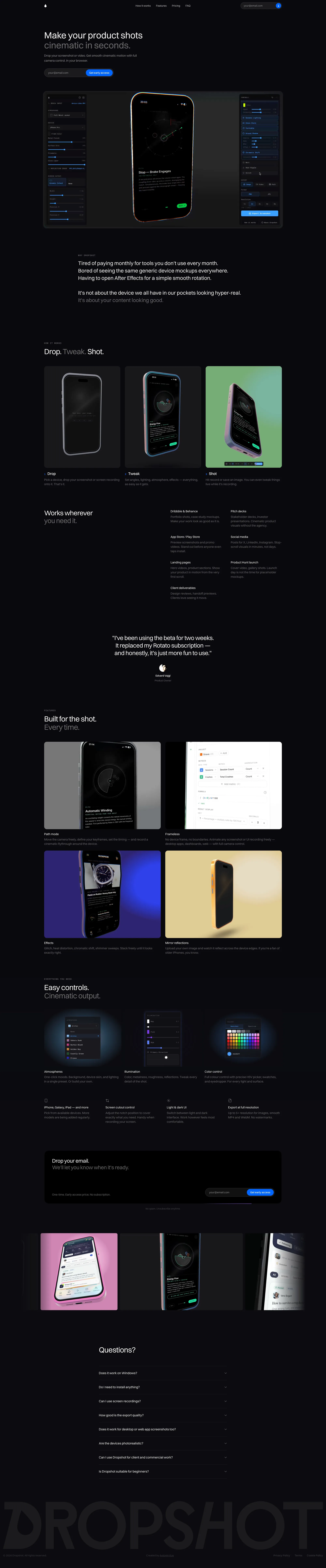 Dropshot portfolio page screenshot showcasing Design and Tech design