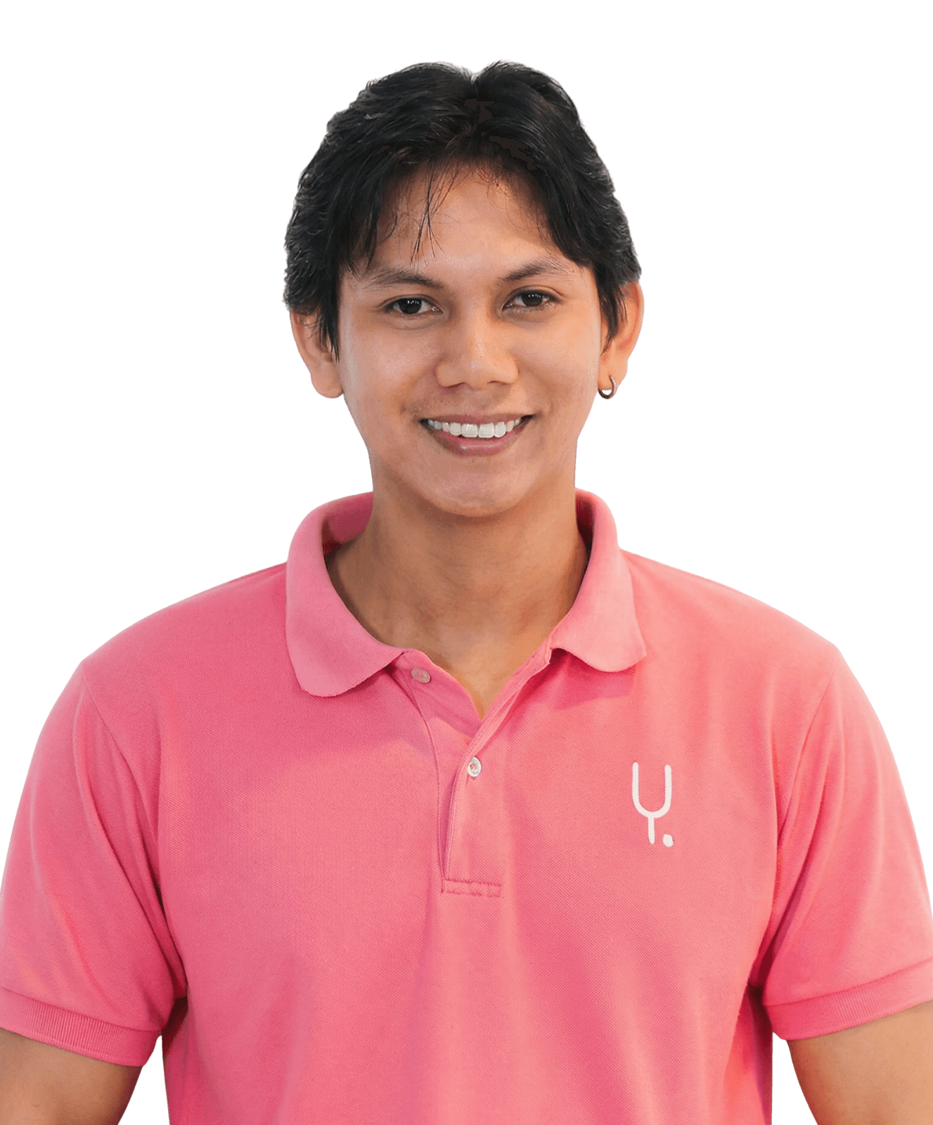 A man with short dark hair wearing a gray Yoonet polo shirt and black lanyard, smiling in front of a white background.