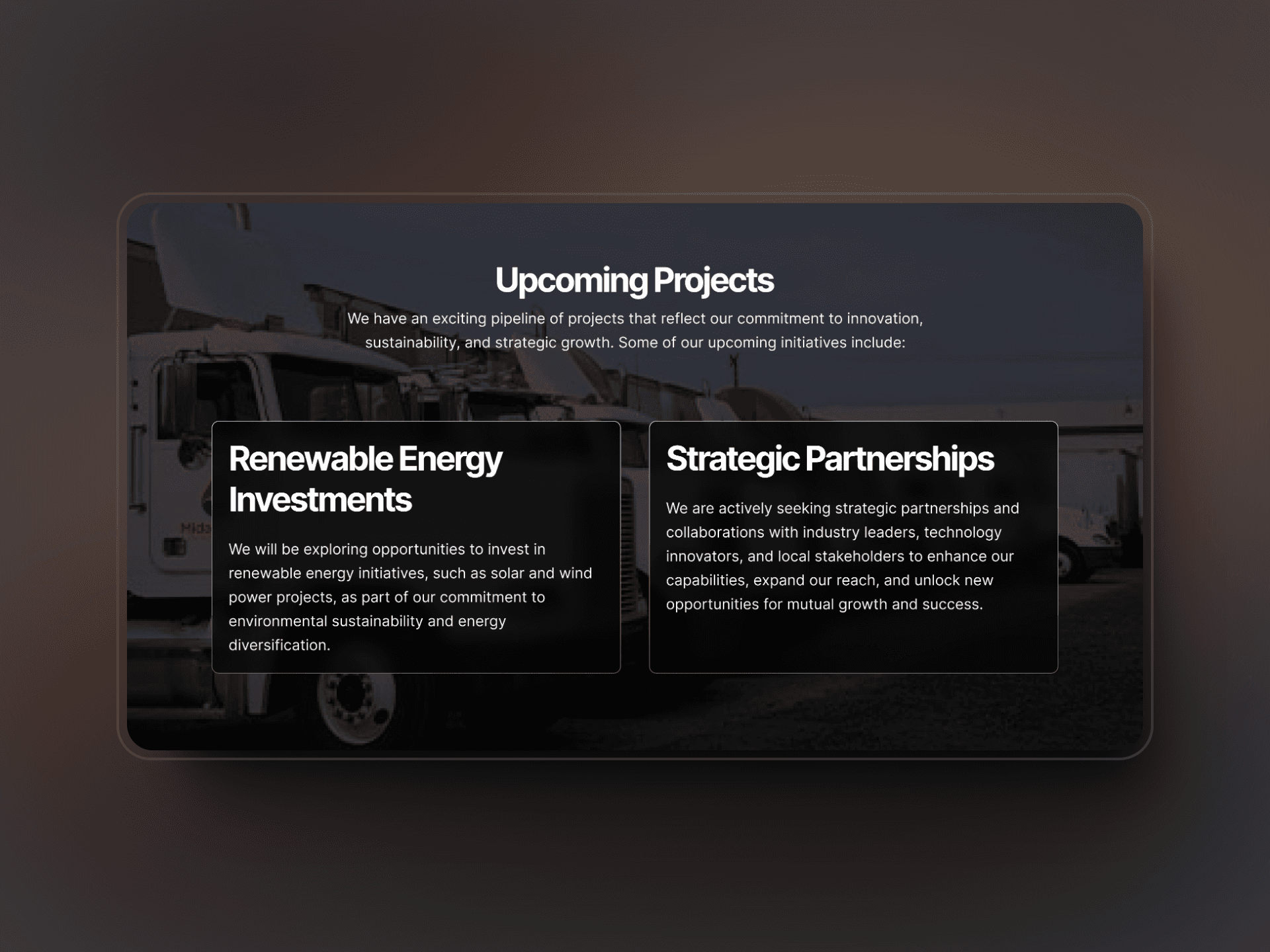 Upcoming projects screen