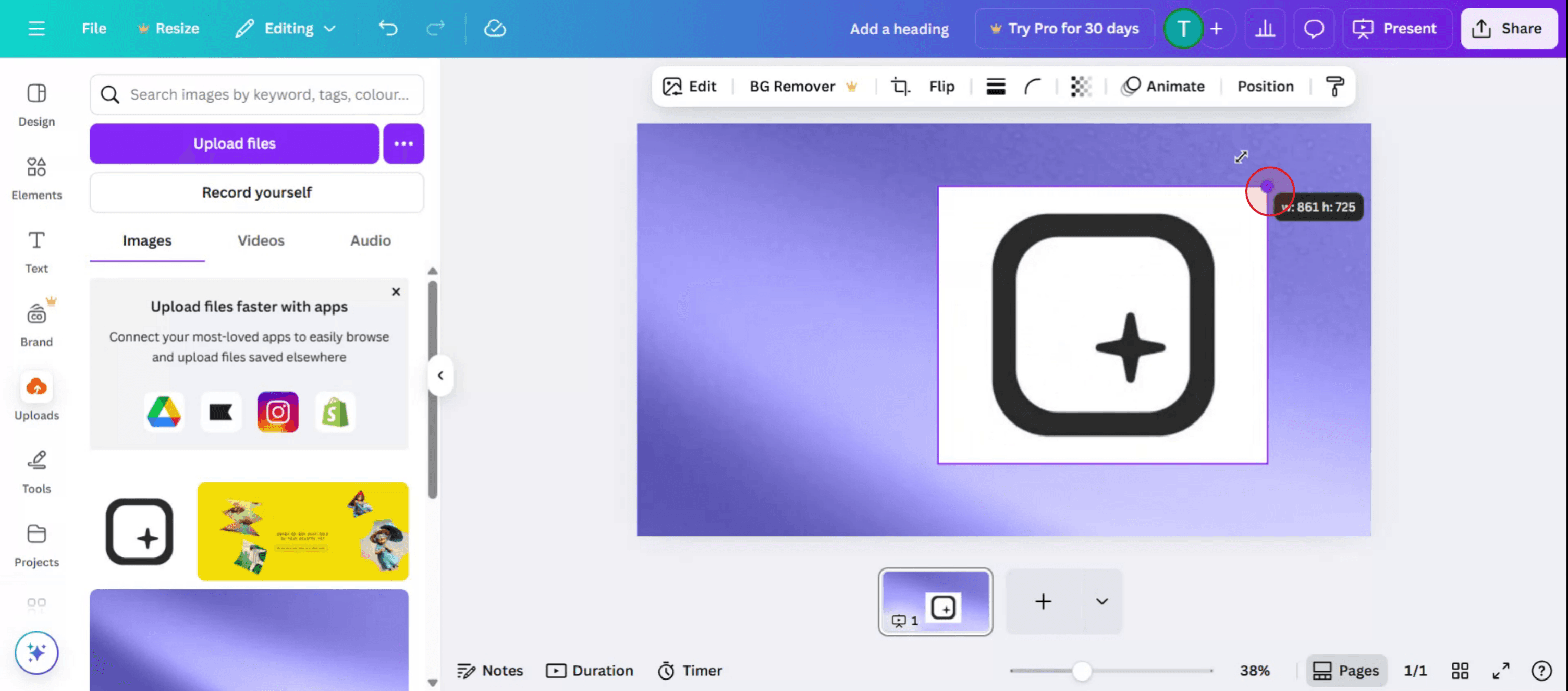 Proceed to resize and adjust the image within the specific slide or template you are working on.
