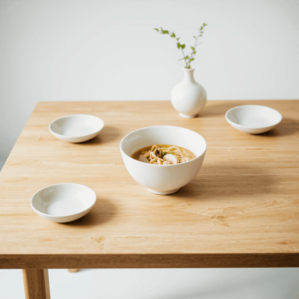 product photography of A bowl of clam noodle soup