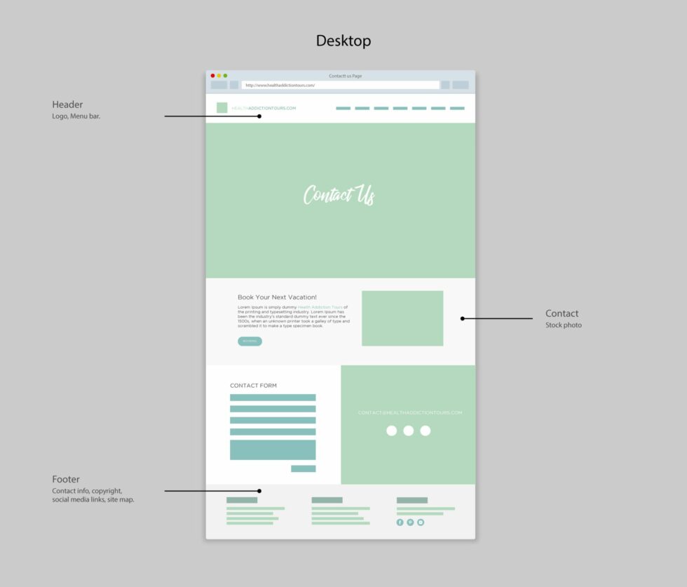 Health Adventure Thailand website Contact wireframe by Suzaku Productions