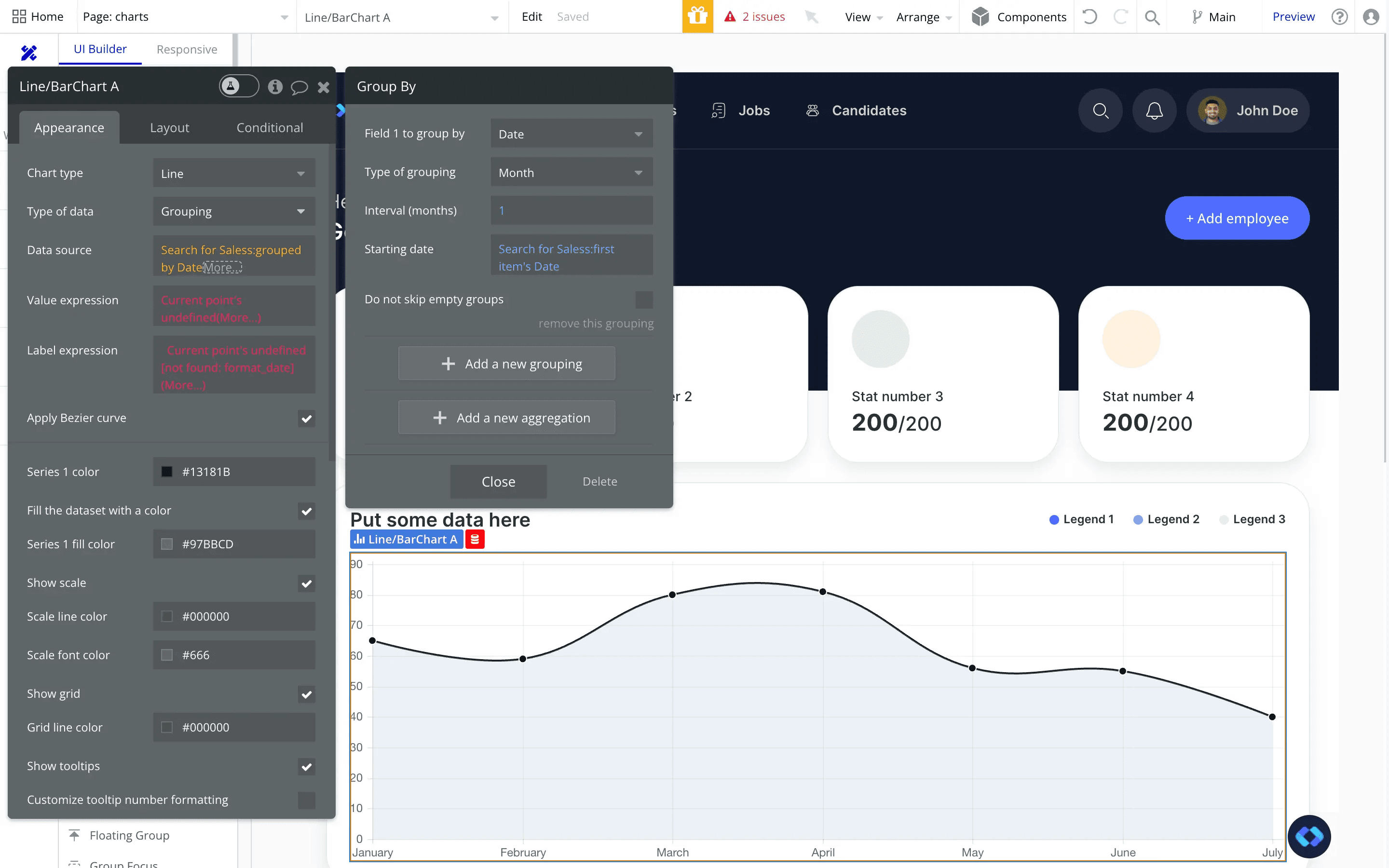 bubble.io data aggregation in a chart