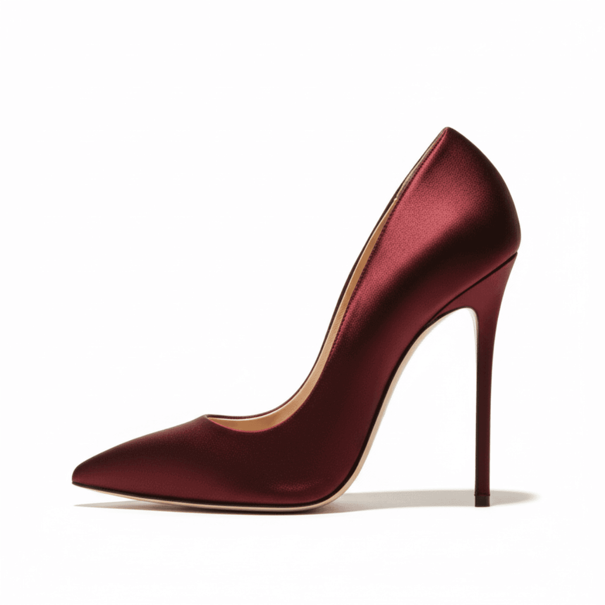 Red satin Corbell high-heeled stiletto pump with pointed toe and sleek silhouette.