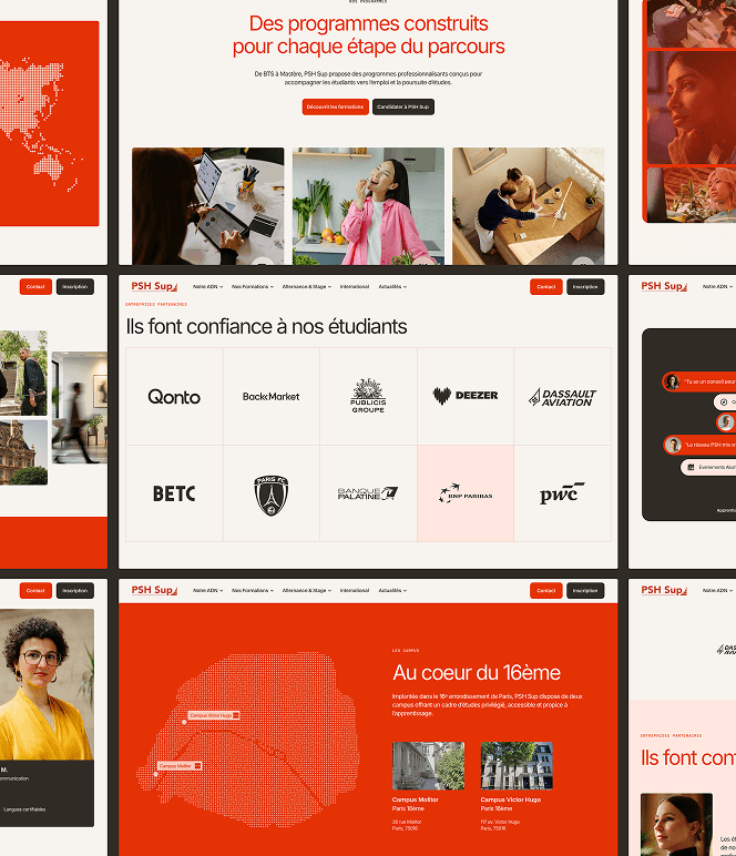 Différentes pages du site PSH SUP