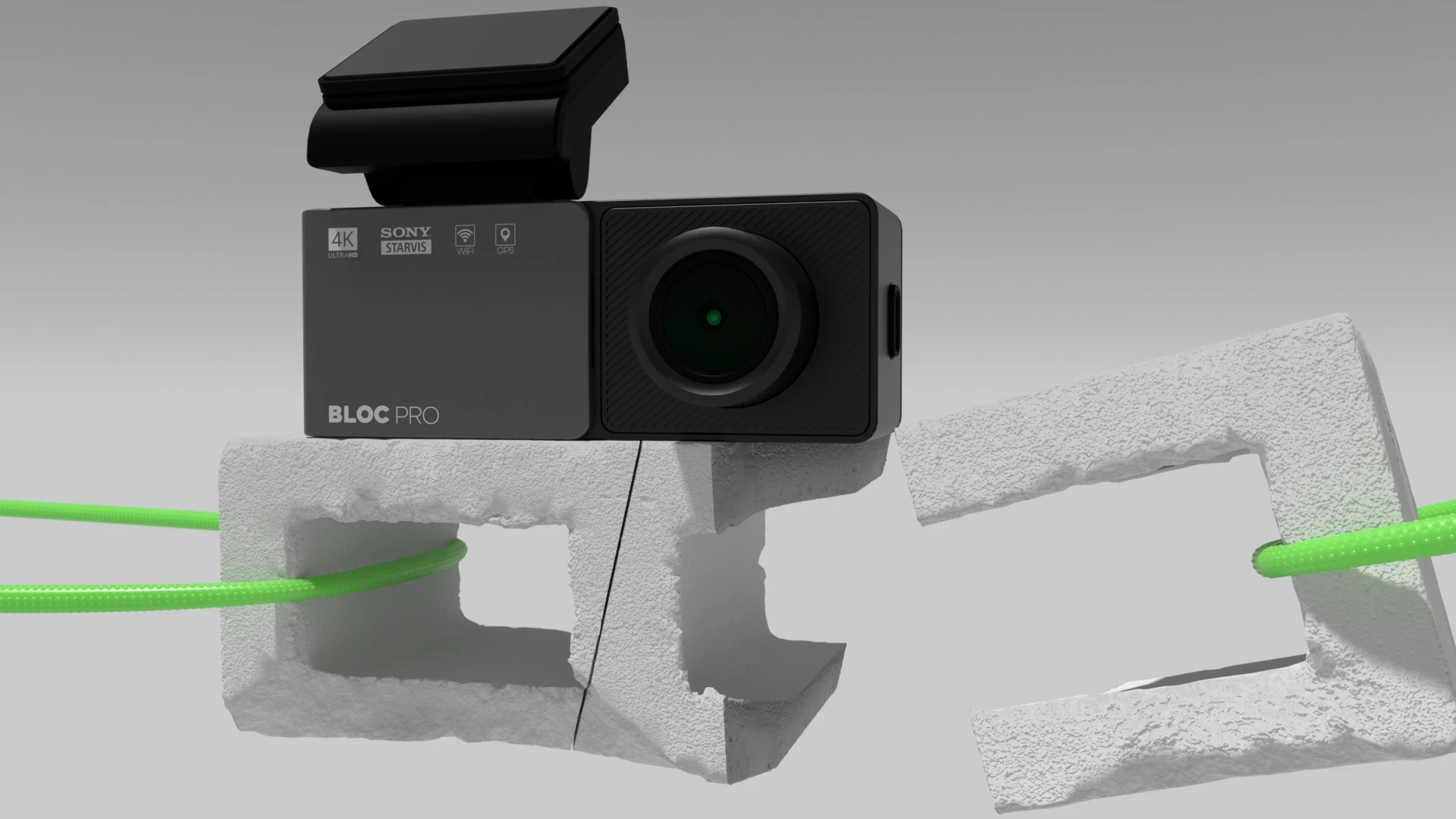 Detailed 3D render showing Bloc Pro dash camera materials and finish