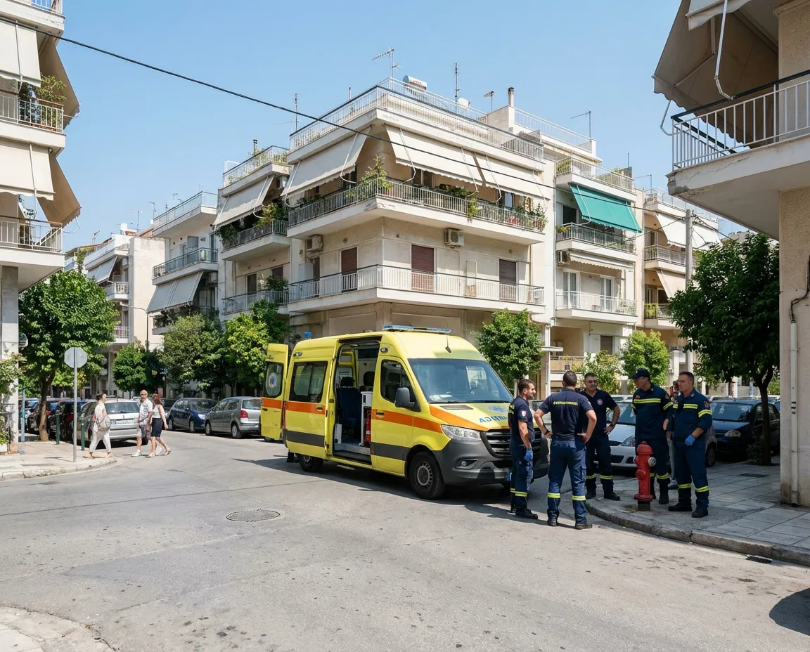 Emergency responders at the scene in Aigaleo