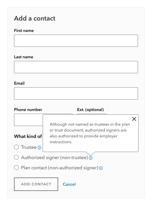 Add contact card with tooltip