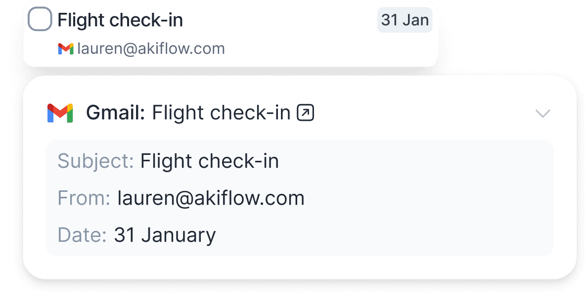 All fields are imported in Akiflow to transform emails into tasks