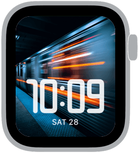 l train motion Apple Watch face preview 3 featuring stylized colors and artwork.