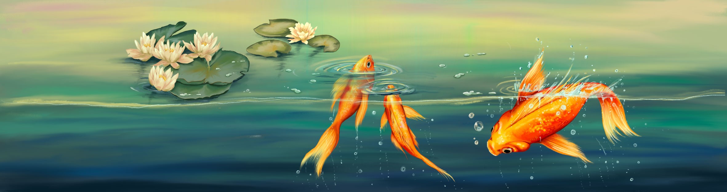 Goldfische in einem See mit Seerosen