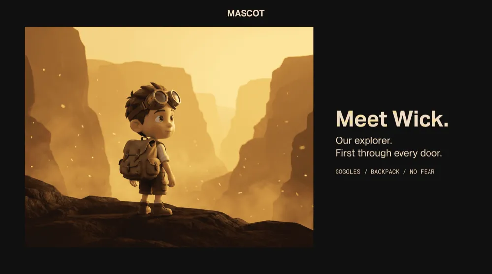 Lightframe Animation Studios Wick Character. Small boy with goggles on head and a backpack