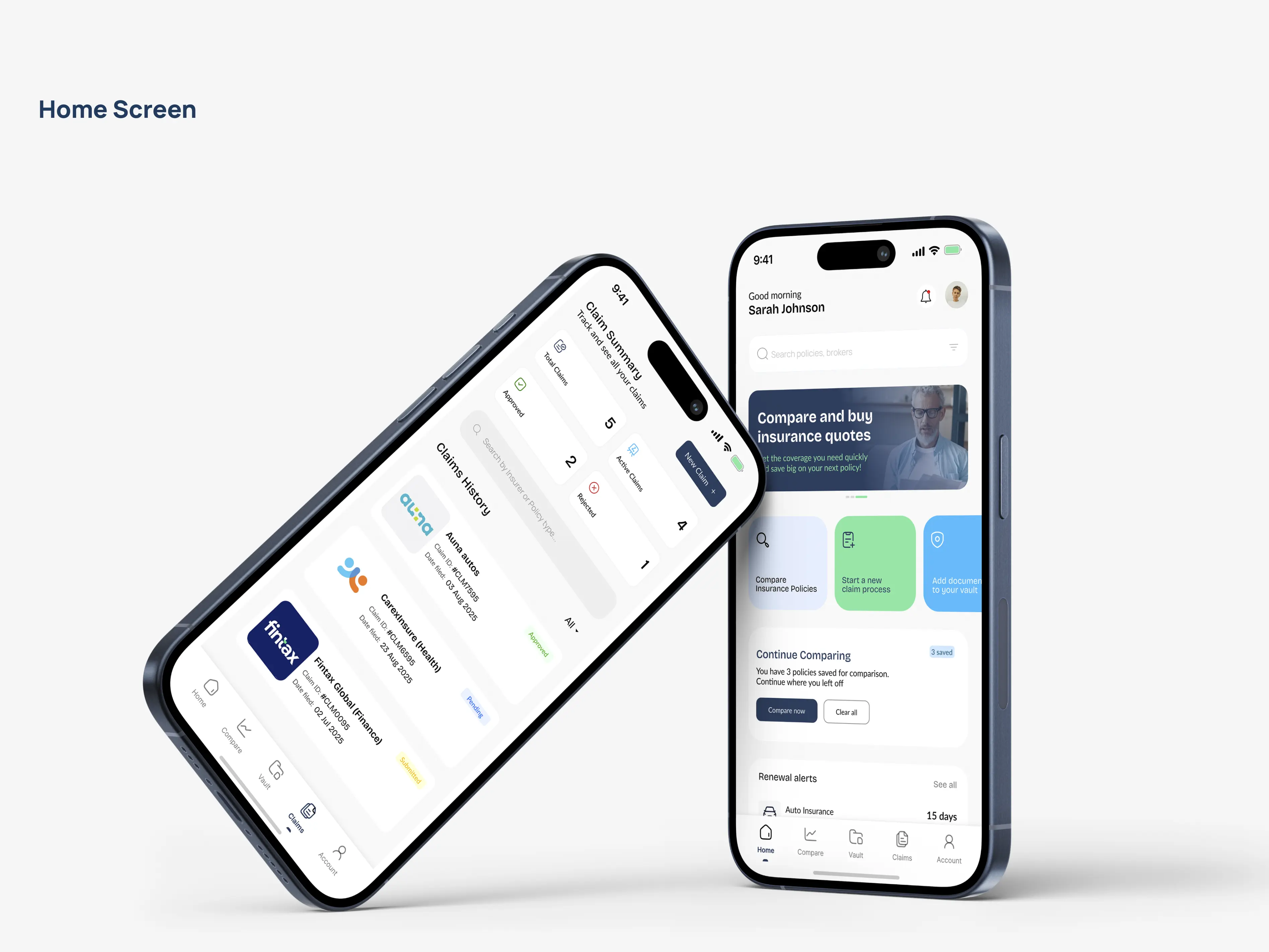 A sleek displa of the Aggregator mobile app home page for quick userinteraction and policy needs.