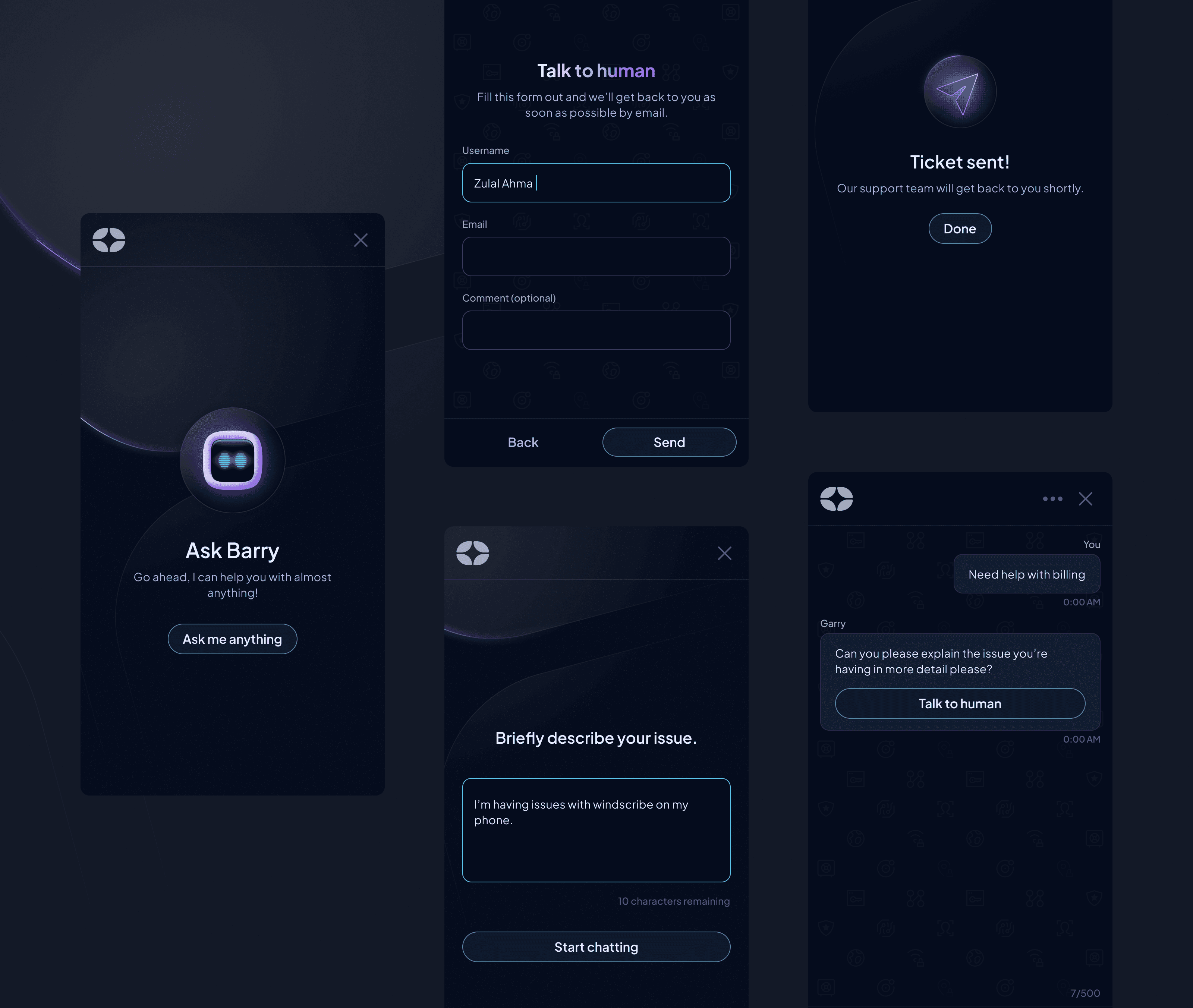 Control D chatbot app design by UMDA Design Agency based in Sweden. VPN marketing website design.