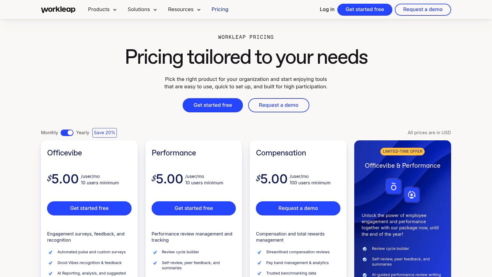 Officevibe by Workleap pricing plans