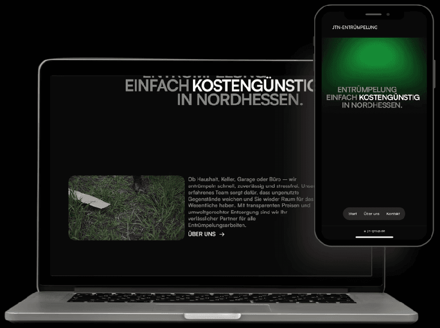 Mockup von der Webseite der Firma JTN-Entrümpelung