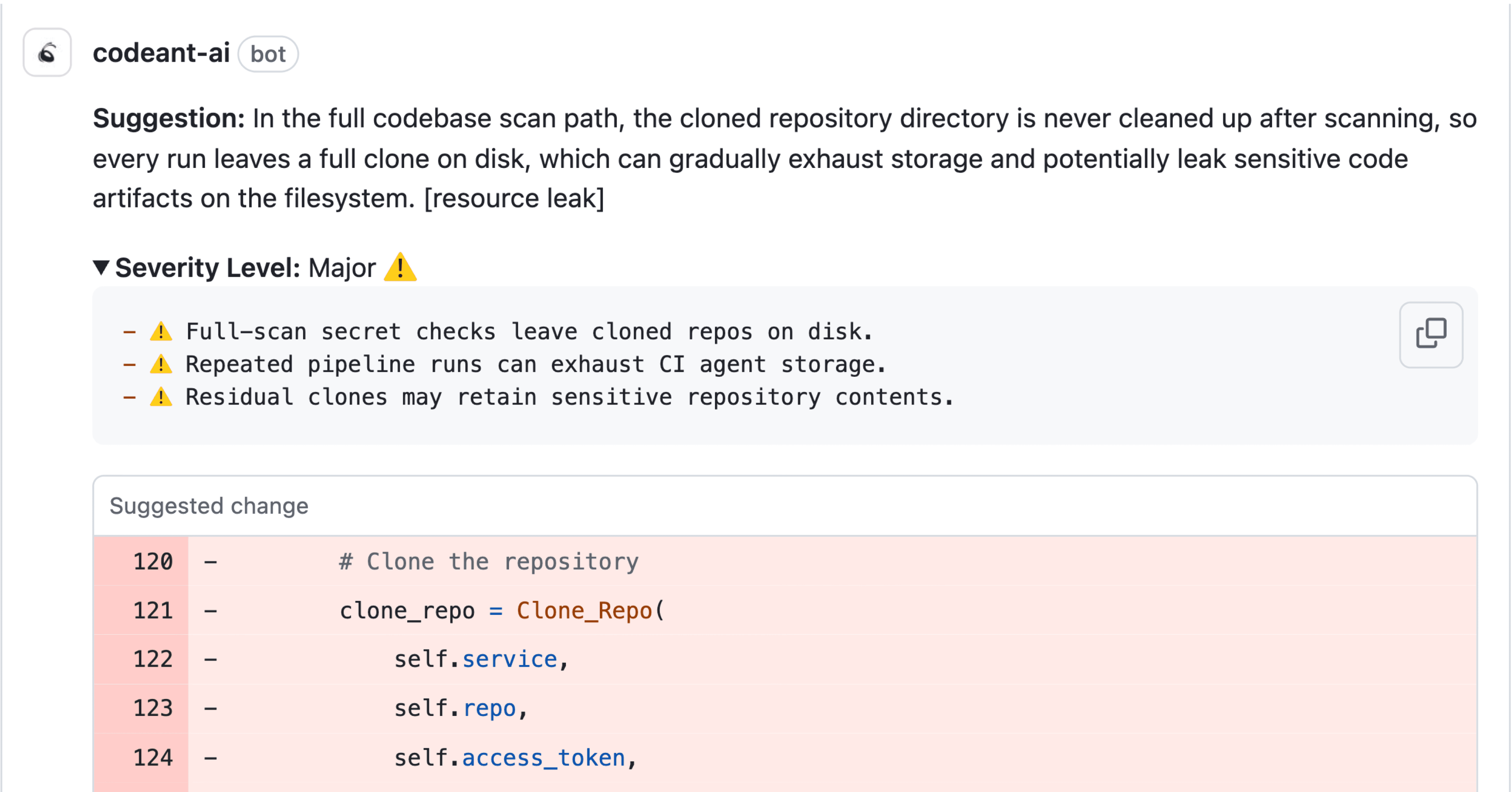 CodeAnt AI's AI chat interface answering questions about a pull request with context from code changes and diffs.