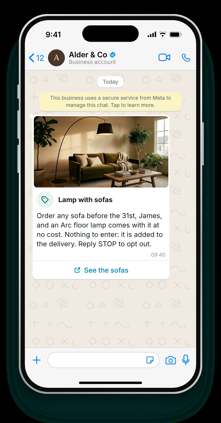 A gift with purchase, timer switched off: WhatsApp limited-time offer on an iPhone