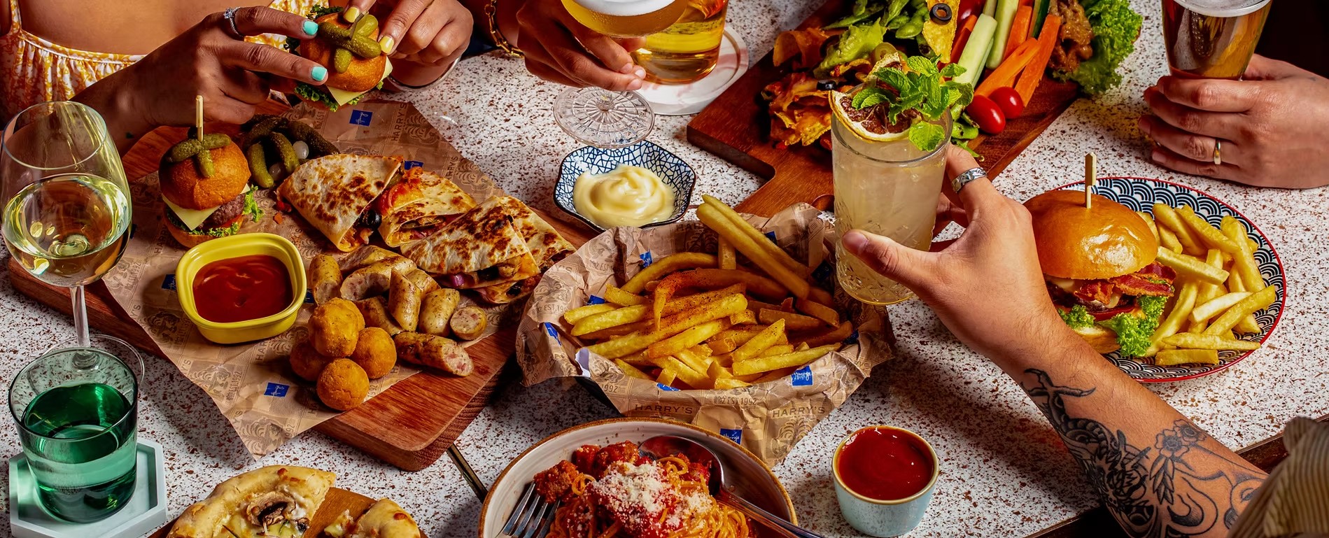 Table full of food and drinks available at the restaurant