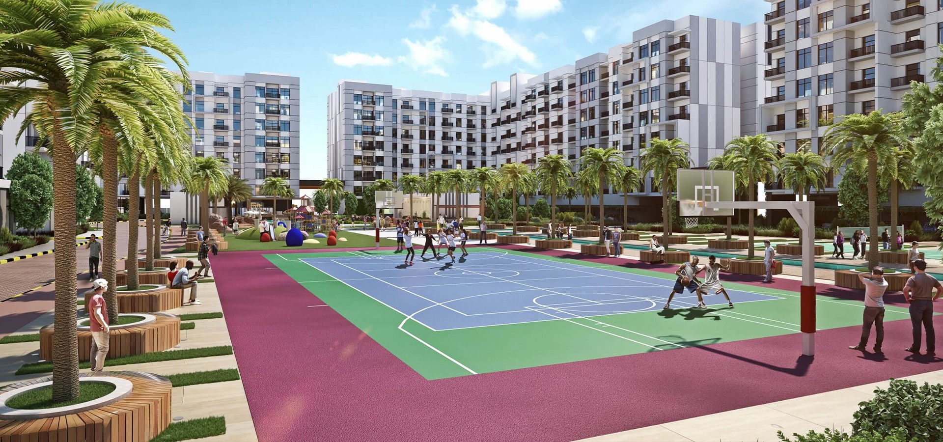Full-size basketball court at Lawnz. Expert real estate assistance for active lifestyle communities.