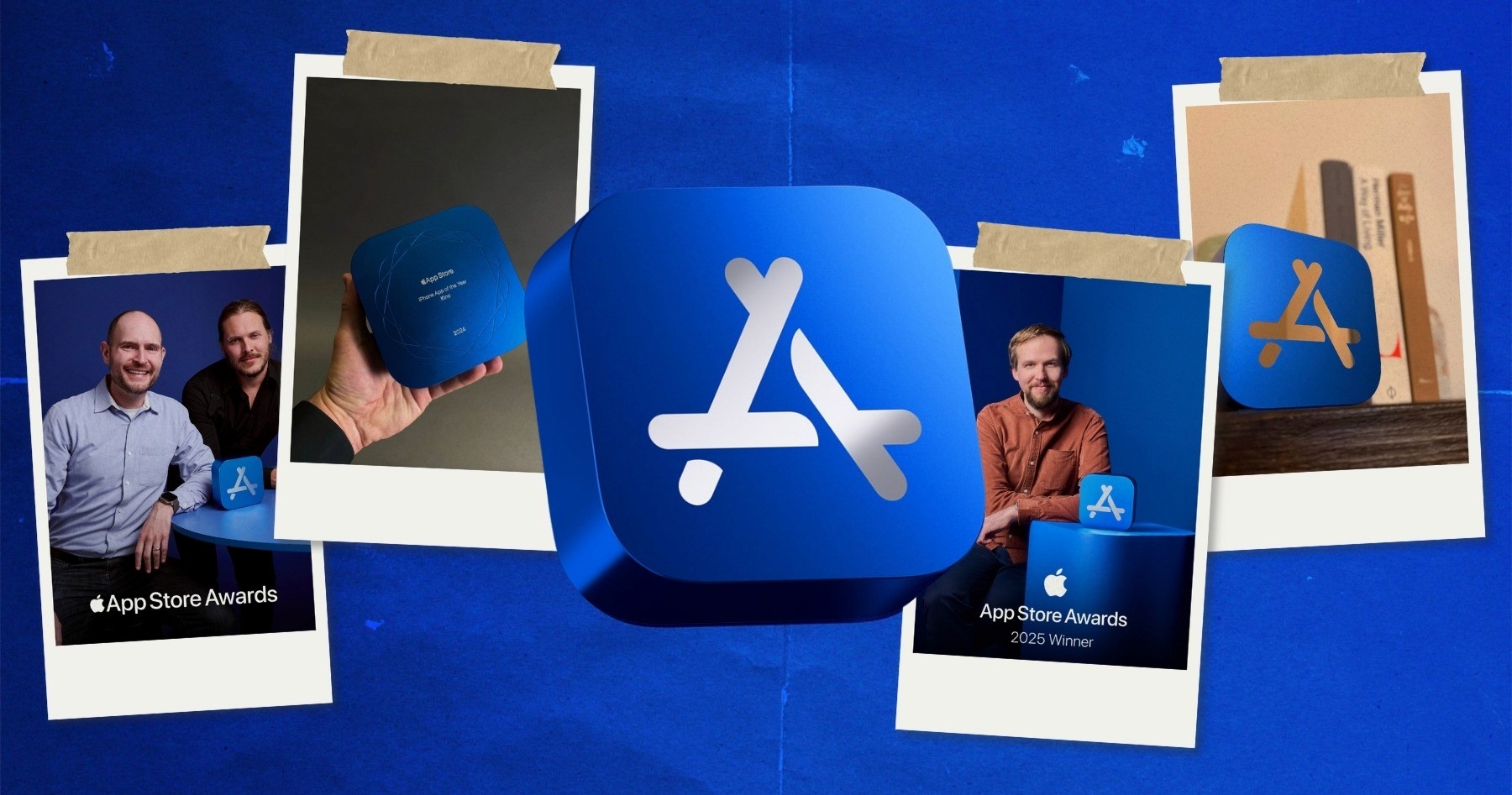 Collage of app store awards winners and the bluee aluminum trophy