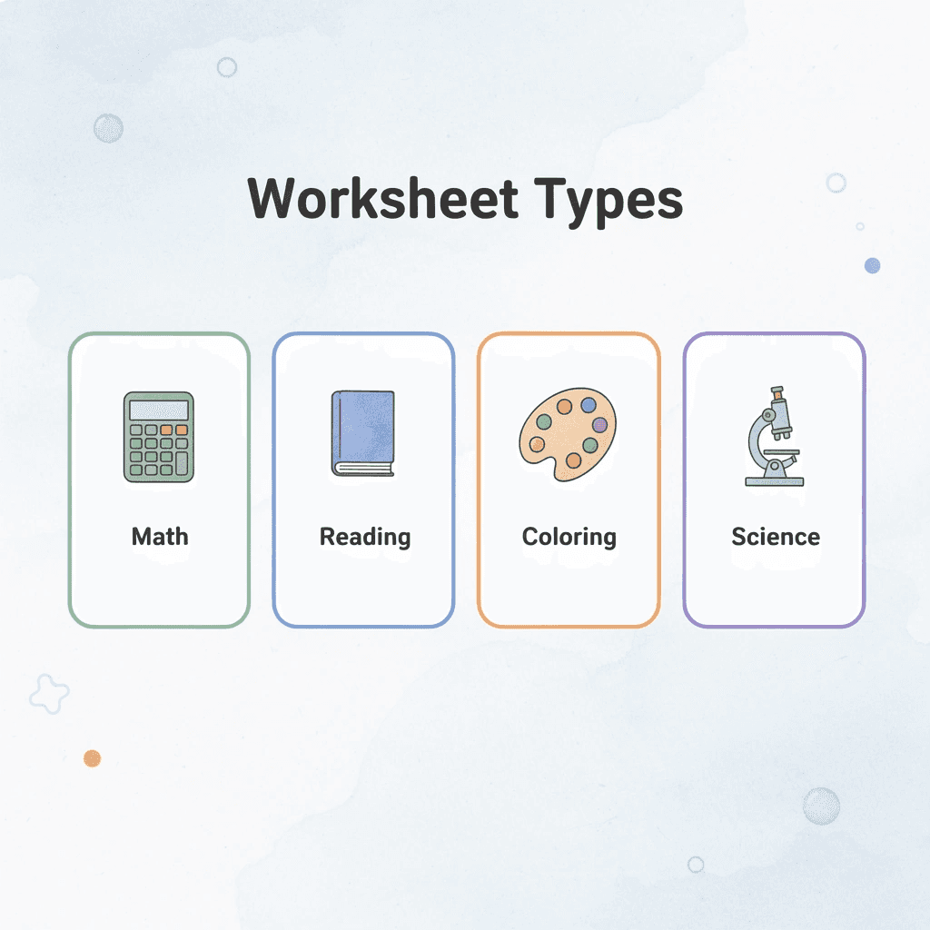 Different types of educational worksheets available