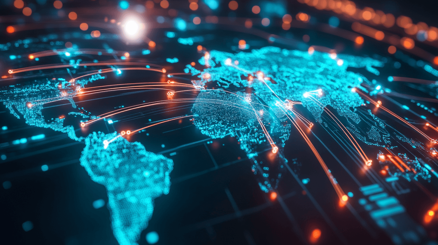 Global map with submarine fiber optic cable network