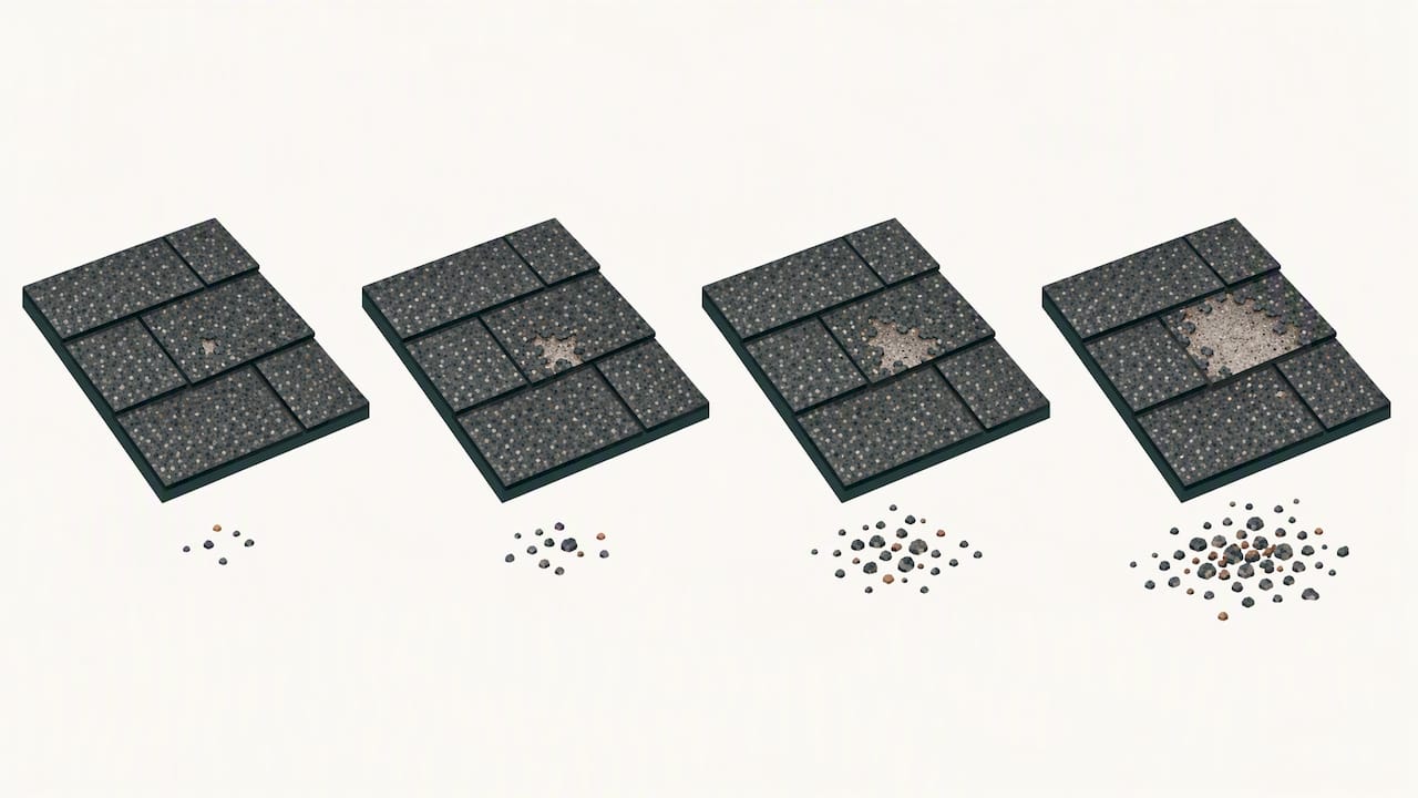 Illustration comparing roof granule loss over seasons