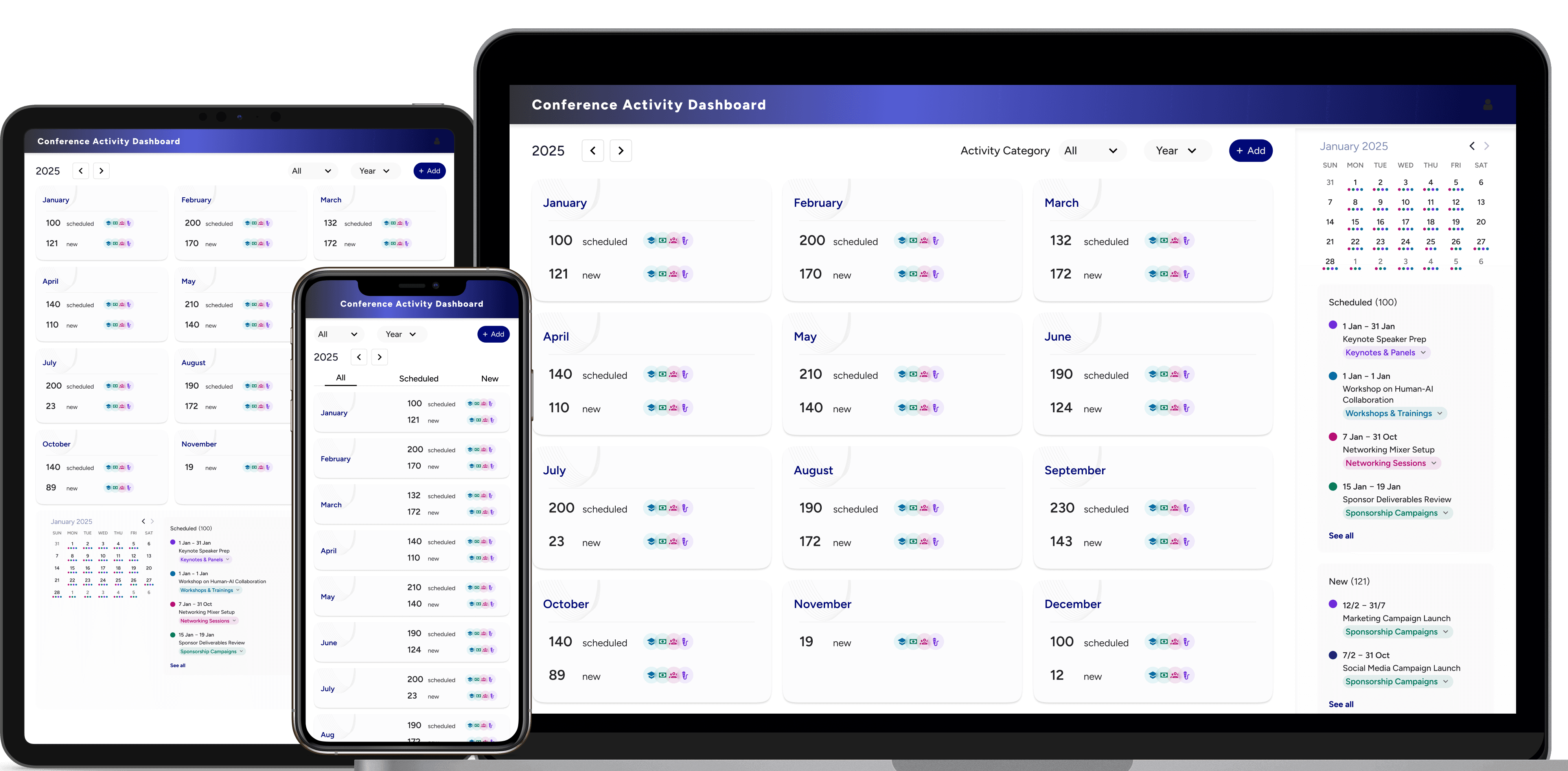 Conference Activity Dashboard desktop and mobile screen.