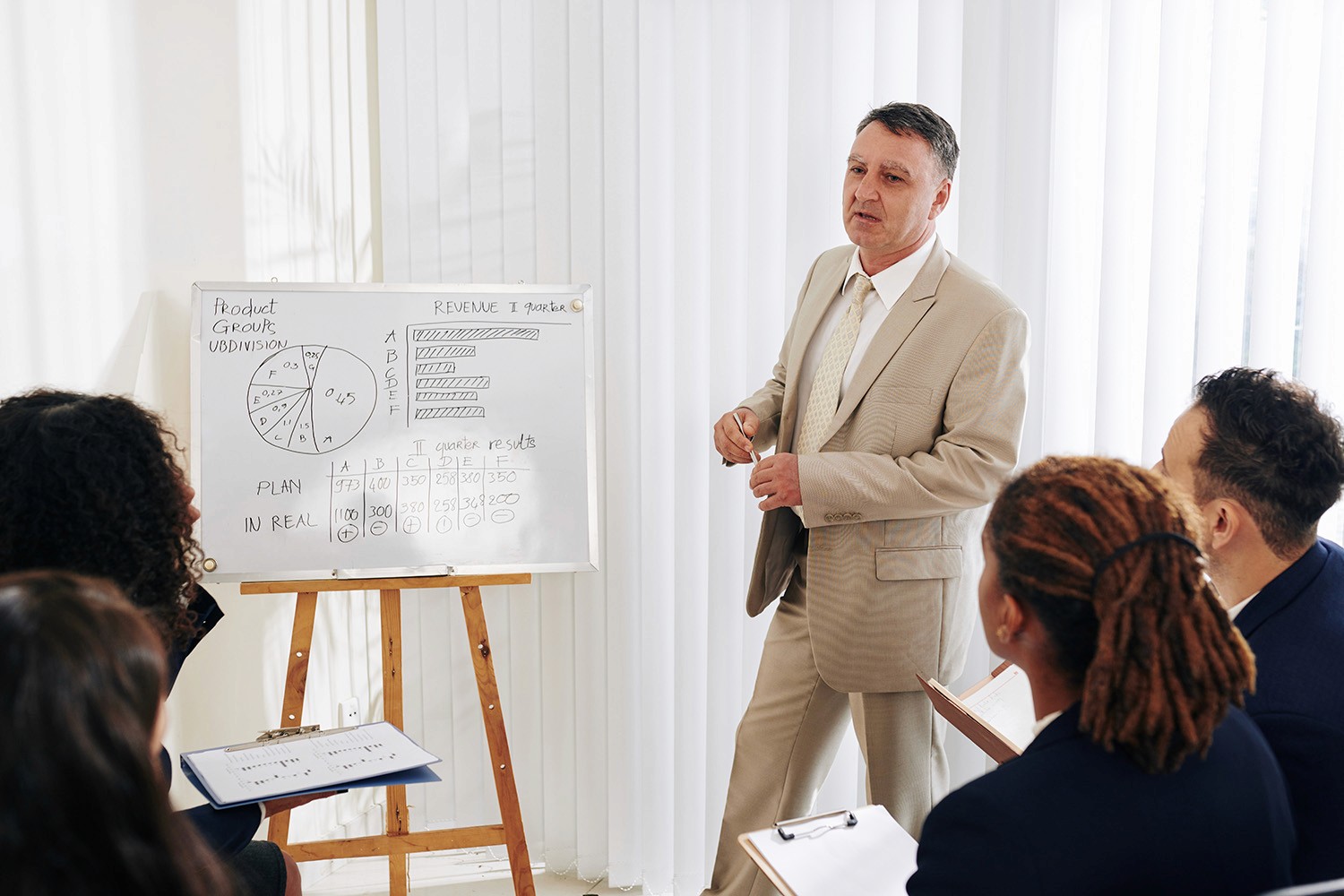 Business man instructing a class