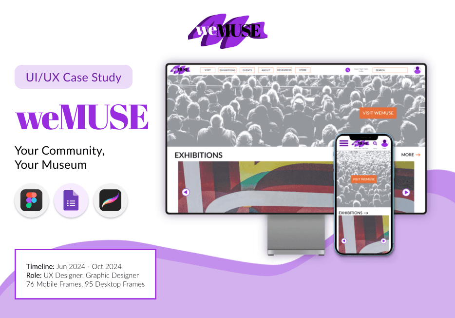 Hero image for the WeMuse case study, showing the responsive website on desktop and mobile.
