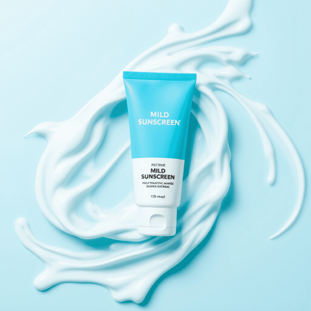 product photography of tube of mild sunscreen