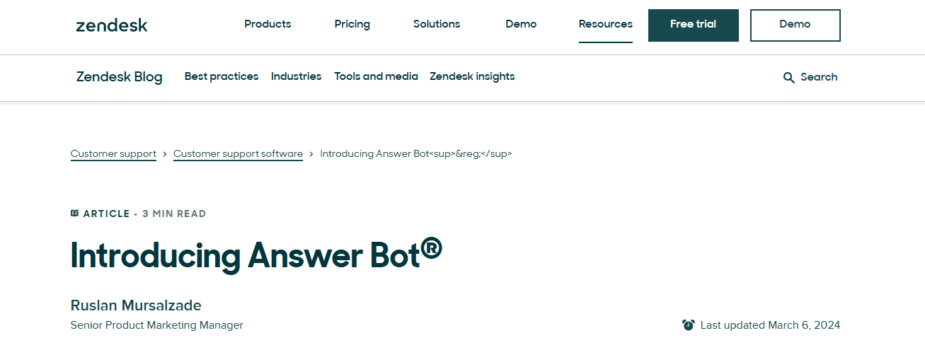 Zendesk Answer Bot