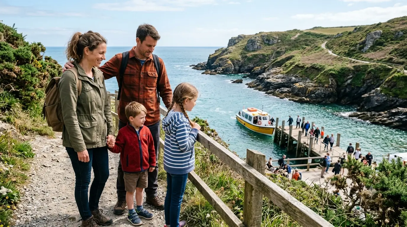 A family at the start of a coastal walk, an activity recommended by hosts.