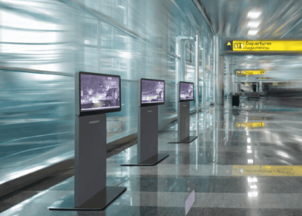 A sleek self-service kiosk in the airport
