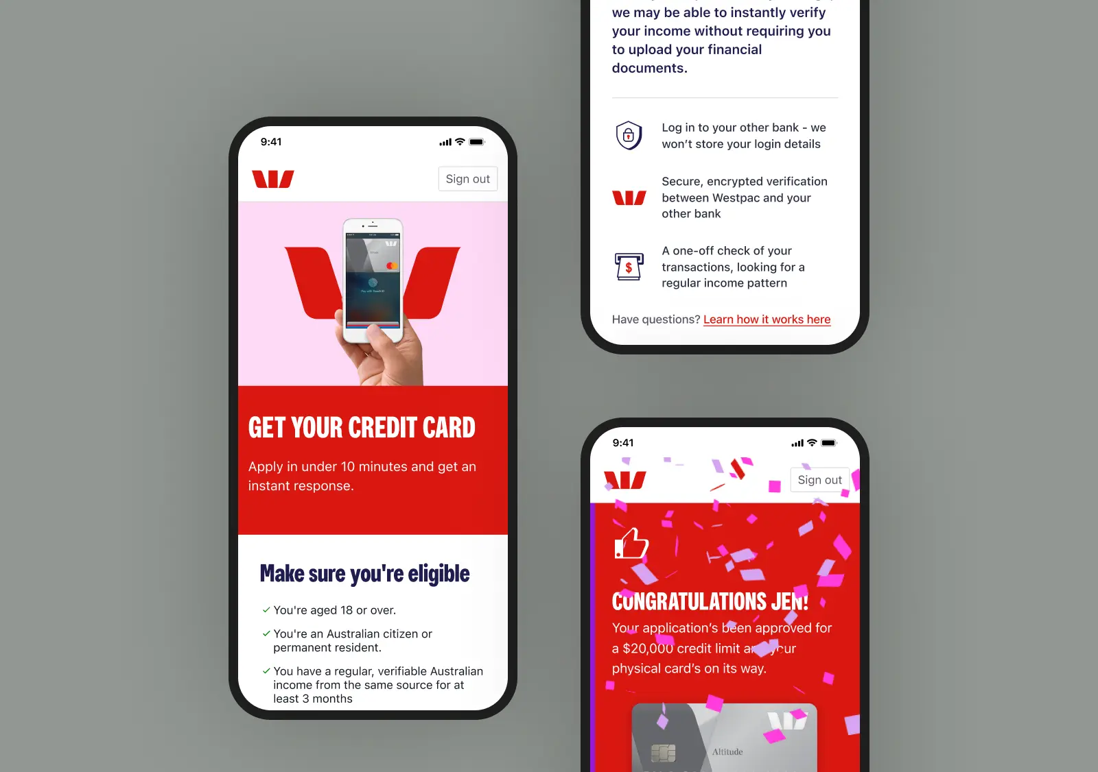 Image of Westpac credit card application pages on a phone