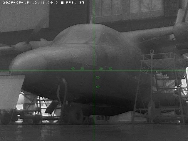LWIR thermal capture — aircraft, ranged reticle